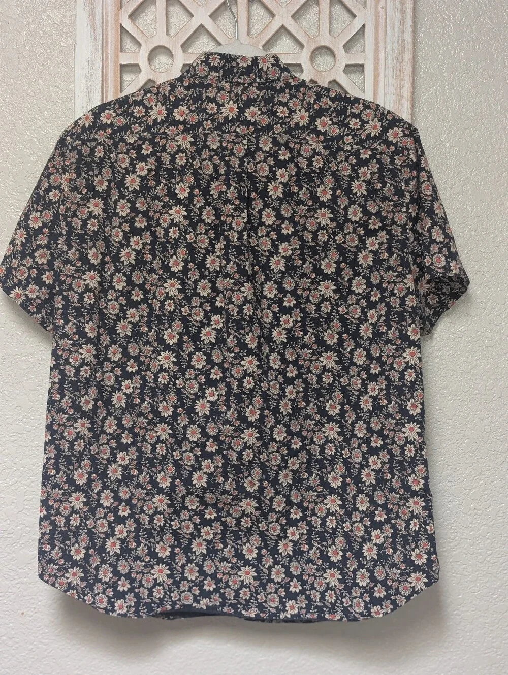 J. Crew Secret Wash Classic Cotton Button Down Shirt Navy Blue Floral Size Large
